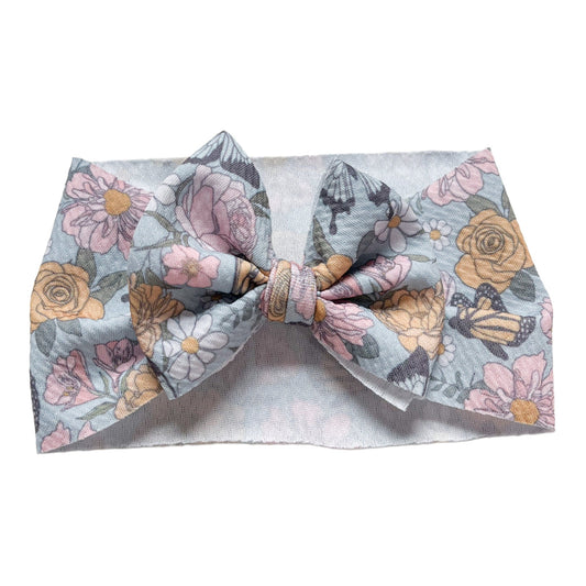 Pastel Butterfly with Roses Headwrap Bow