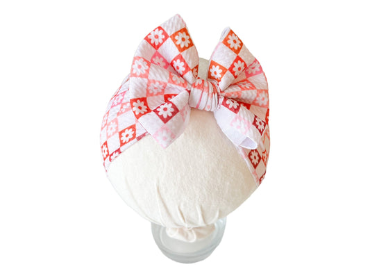 Ombre Checkers with Flowers Headwrap Bow