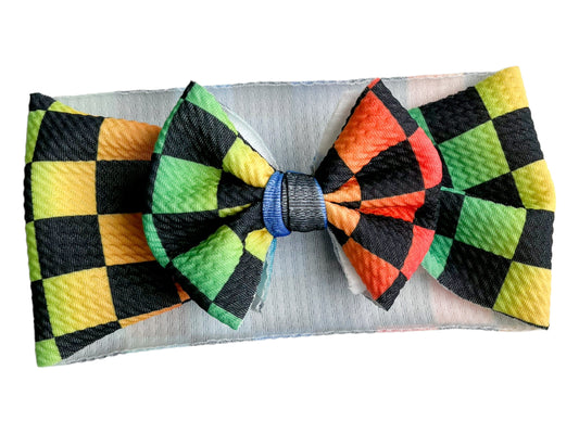 Rainbow Checkered Headwrap Bow