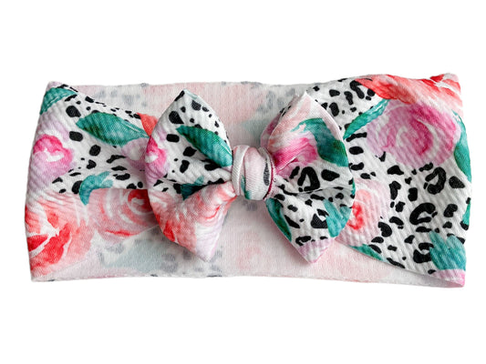 Leopard Roses Headwrap Bow