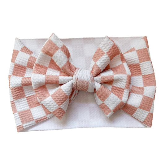 Neutral Checker Headwrap Bow