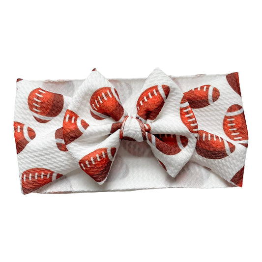 Footballs on White Headwrap Bow