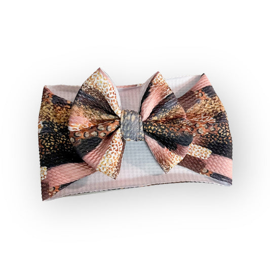 Pink Black and Gold Brushstroke Headwrap Bow