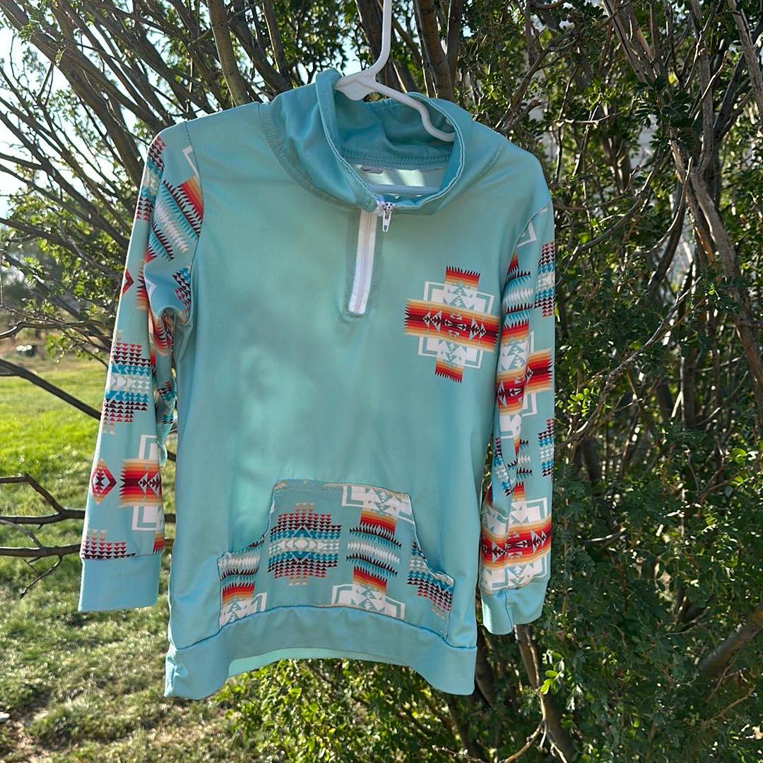 Kids Western Pullover – Southwestern Quarter Zip Sweatshirt, Cowboy Cowgirl Lightweight Sweatshirt Back to School