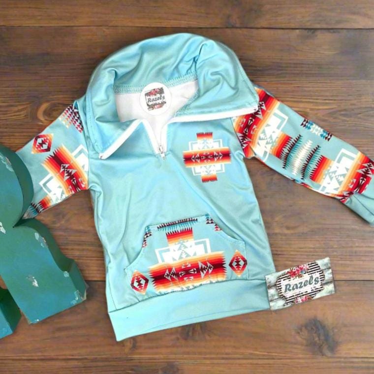 Kids Western Pullover – Southwestern Quarter Zip Sweatshirt, Cowboy Cowgirl Lightweight Sweatshirt Back to School