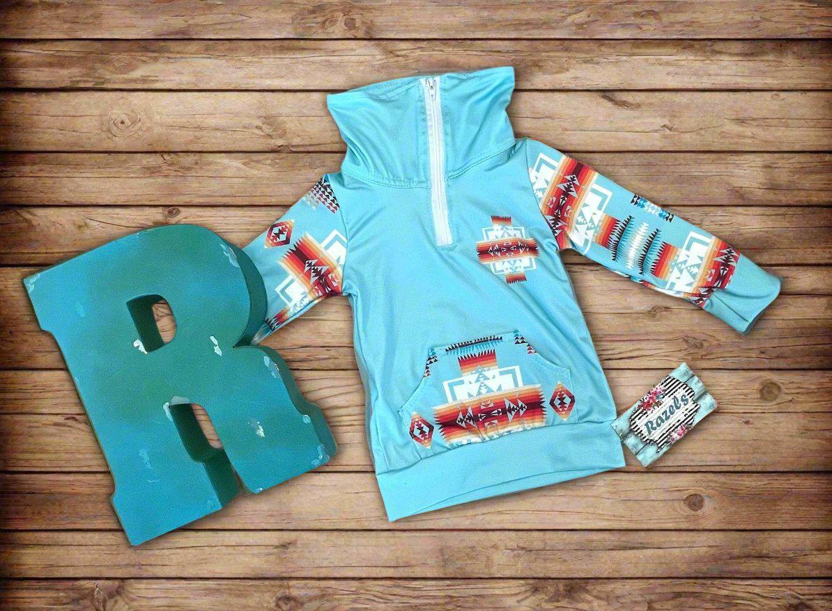 Kids Western Pullover – Southwestern Quarter Zip Sweatshirt, Cowboy Cowgirl Lightweight Sweatshirt Back to School