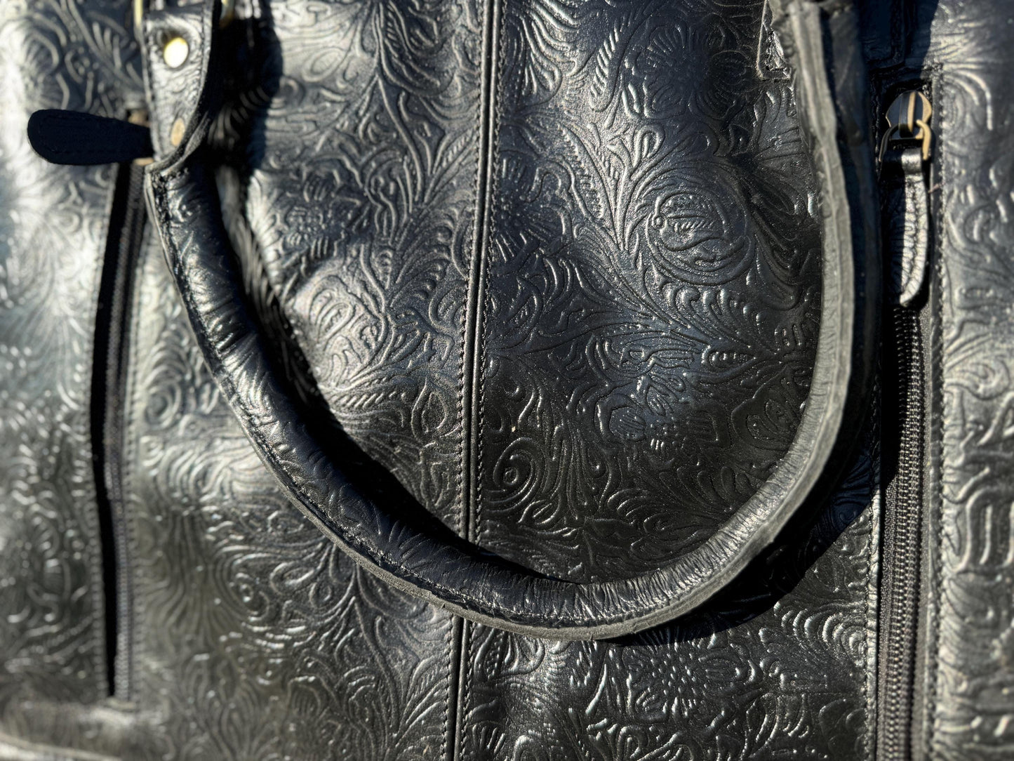Genuine Western Leather Black laptop messenger briefcase bag with tooled and embossed leather  by Double B Wild Rags CONCEAL and CARRY