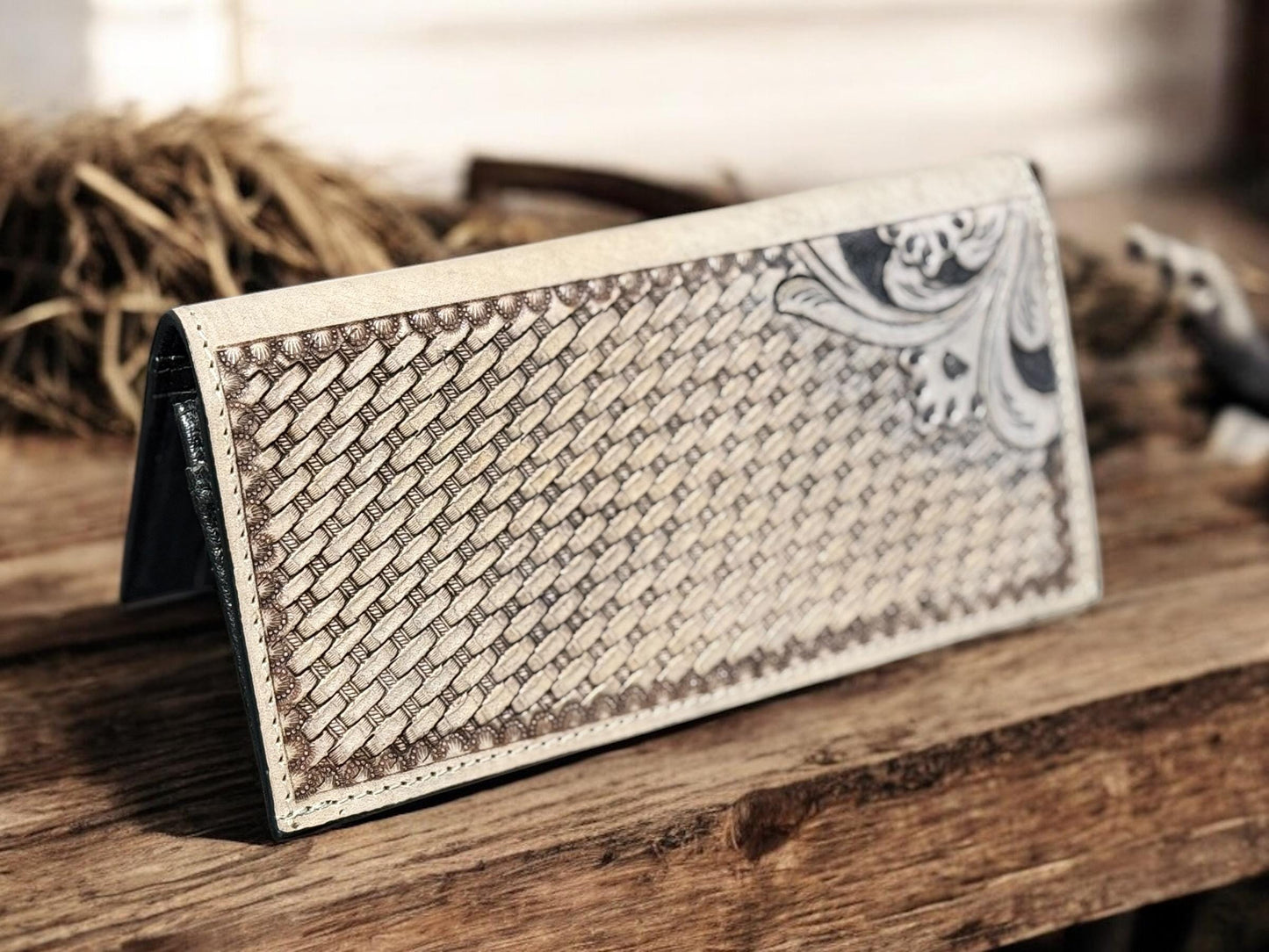 Western Cowboy Checkbook wallet tooled leather by Double B Wild Rags