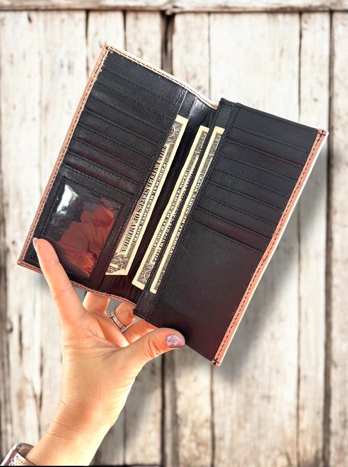 Western Cowboy Checkbook wallet tooled leather by Double B Wild Rags