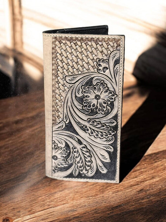 Western Cowboy Checkbook wallet tooled leather by Double B Wild Rags