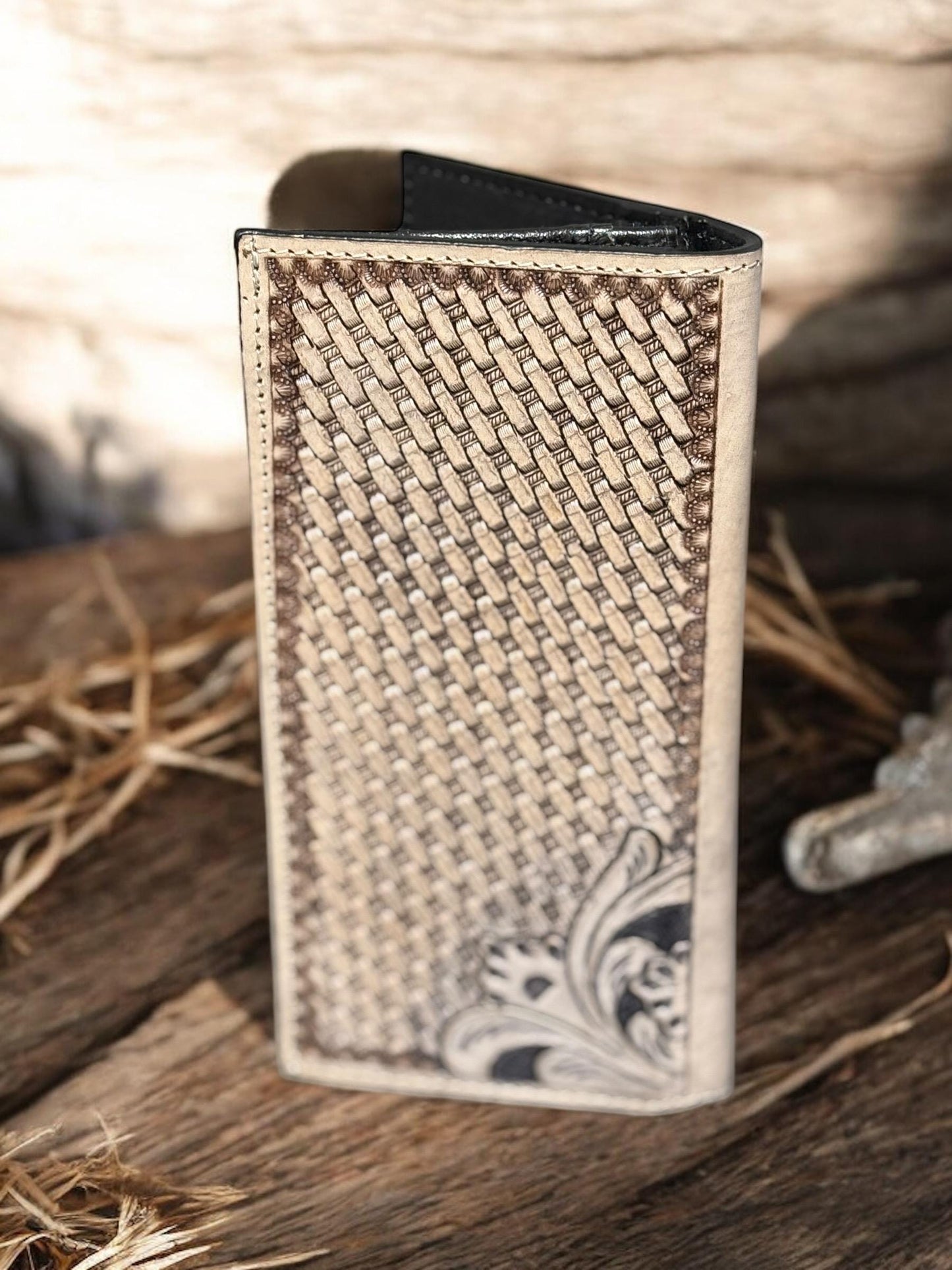 Western Cowboy Checkbook wallet tooled leather by Double B Wild Rags