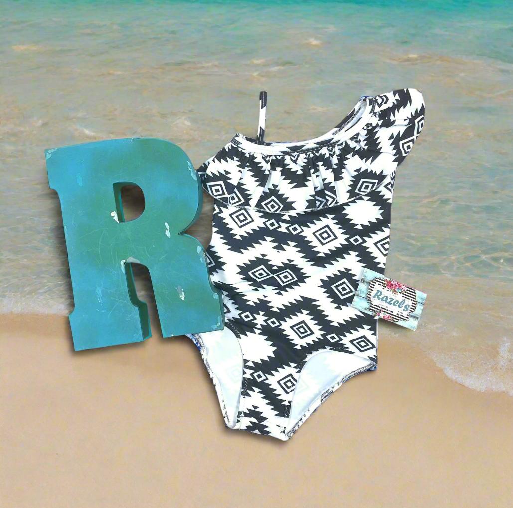 Matching Kids Swimsuits, Western Black and White Swimsuits