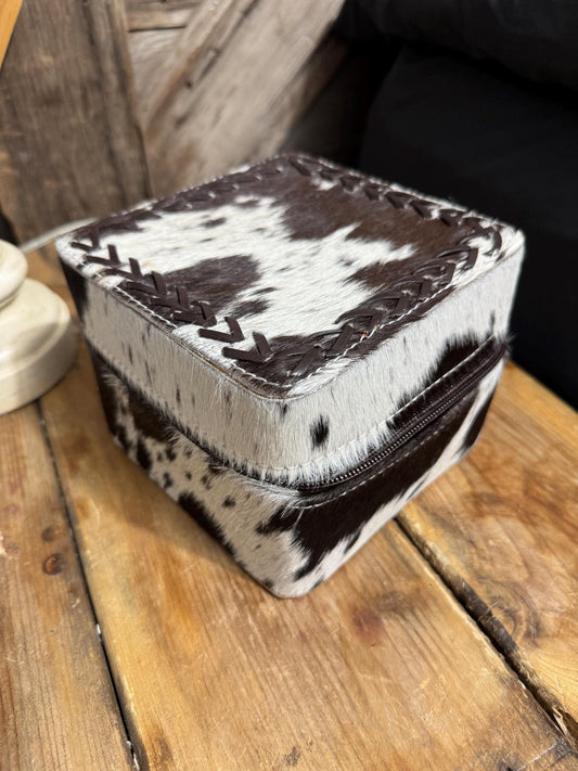 Western Cowhide Leather jewelry trinket box Black hide by Double B Wild Rags