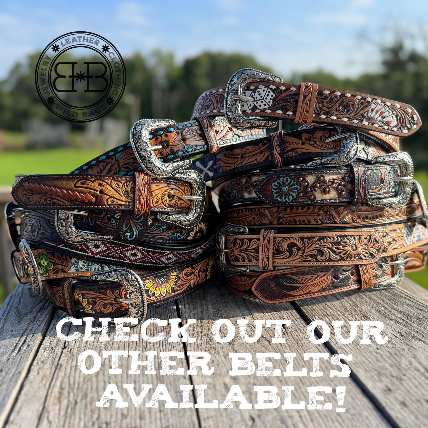 Genuine Leather Western Belt with tooled and Seed Bead details a Double B Wild Rags