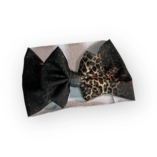 Black Glitter and Cheetah Headwrap Bow
