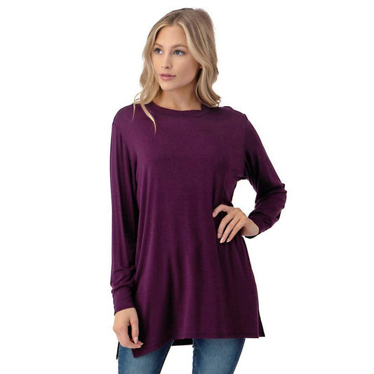 Long Sleeve Double Side Slit Tunic: Eggplant - Small and medium available