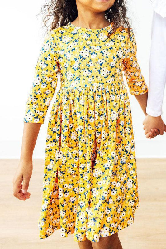Fall Floral 3/4 Sleeve Pocket Twirl Dress