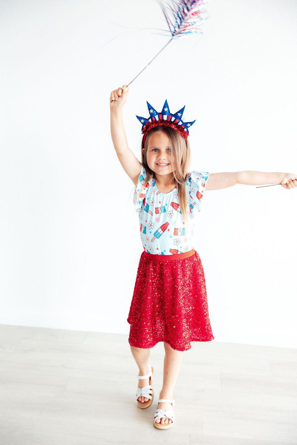 Proudly Patriotic S/S Flutter Sleeve Leotard