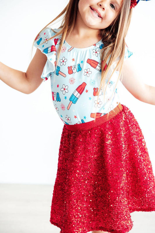 Proudly Patriotic S/S Flutter Sleeve Leotard