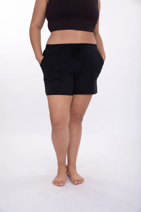 Mono B- Women's Black Athleisure Drawstring Shorts w/pockets
