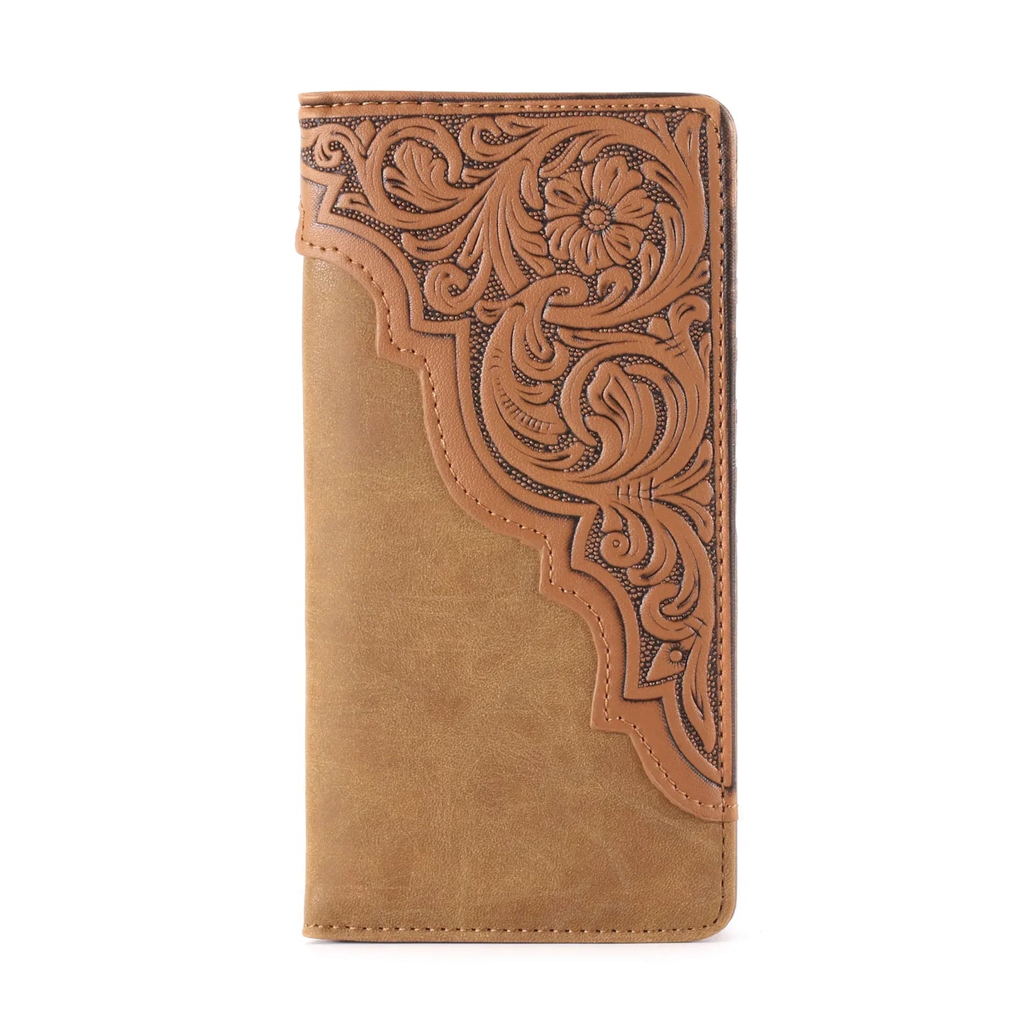 Men’s Long Embossed Floral PU Leather Bifold Wallet