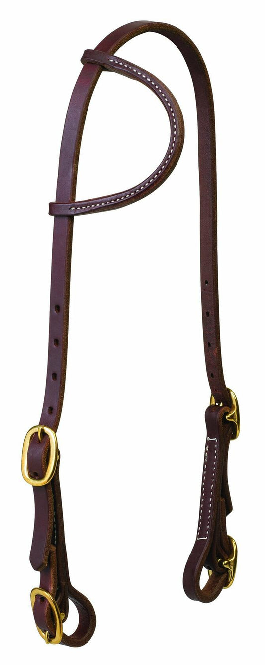 Weaver Leather Working Tack Solid Brass Sliding Ear Headstall with Buckle Bit Ends Brass Buckle Bit Ends, 5/8"