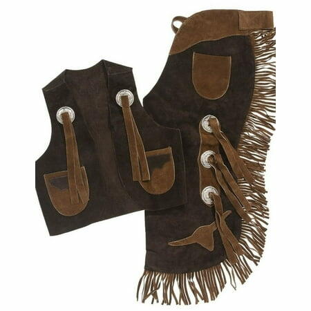 Tough-1 Kids Western Leather Chaps & Vest Set – Longhorn Design, Adjustable, Clearance