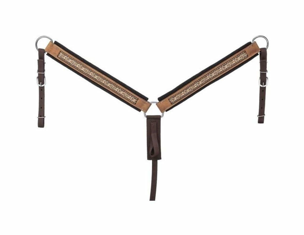 Tough 1 Printed Nylon Breastcollar – Brown Tooled Design, Durable & Comfortable