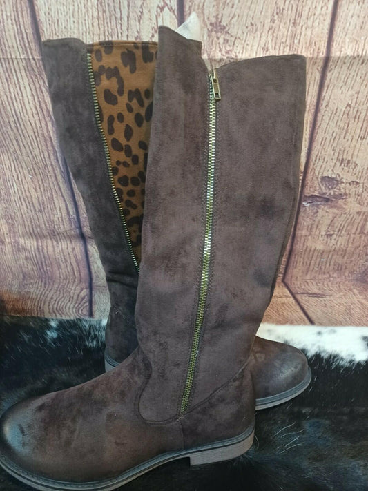 Pieree Dumas Dark Brown Leopard Print Zip Side Boots