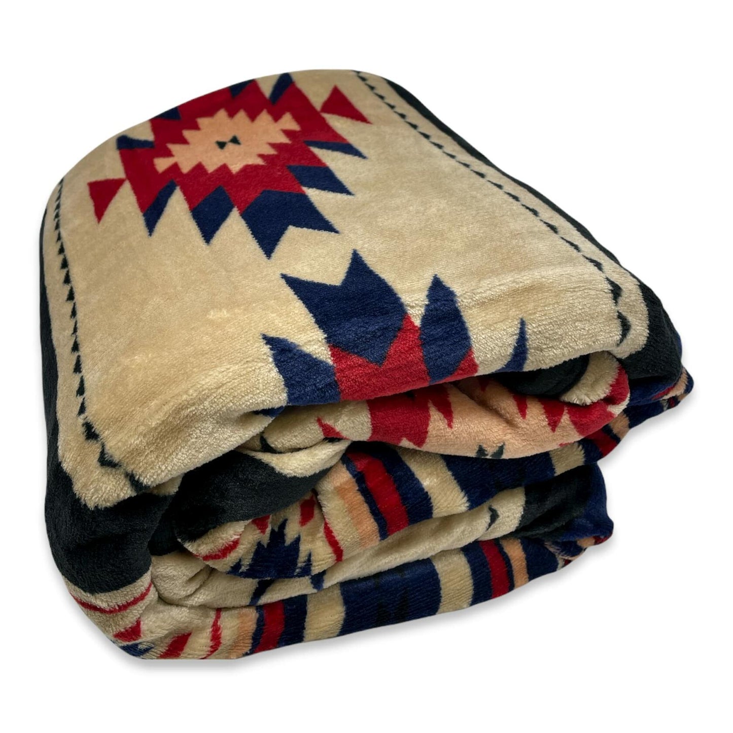 Nu Trendz Signature Southwest Design Sherpa Lined Throw Blanket 50"x 60" (Blue_Beige)
