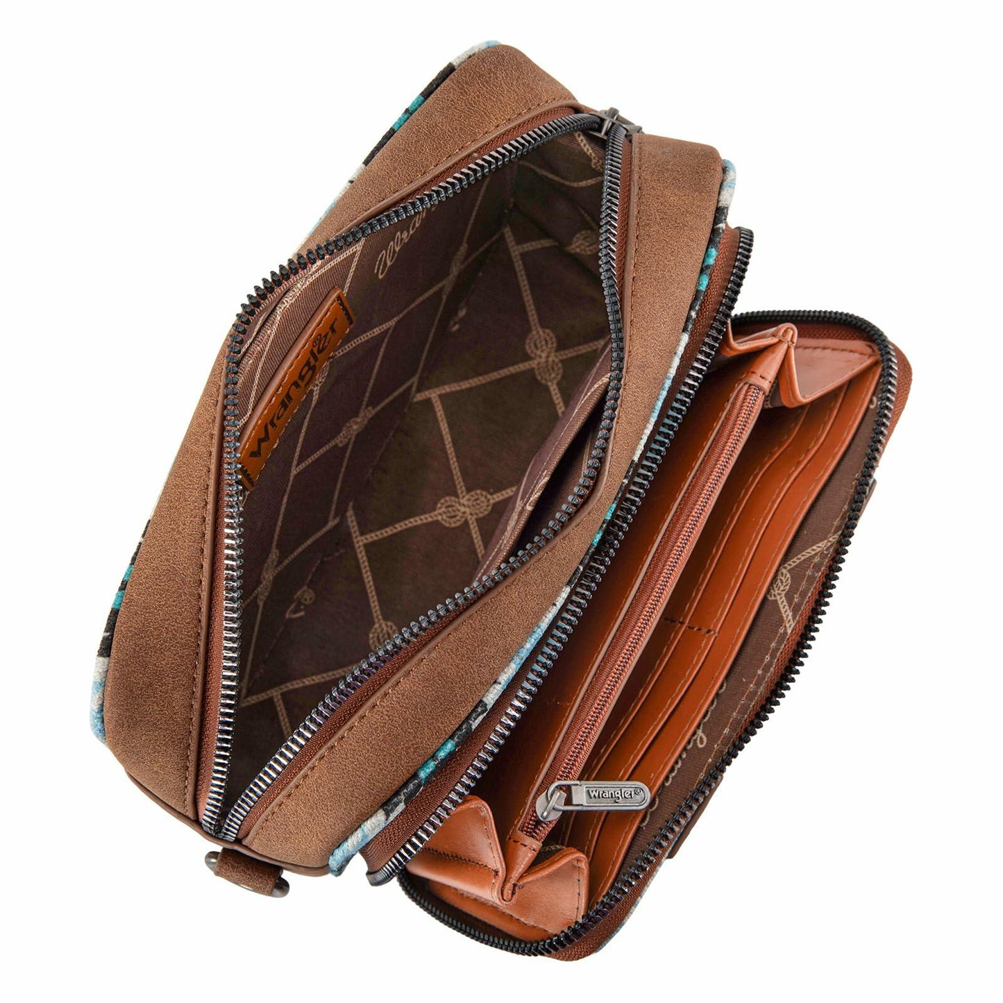 Wrangler Crossbody Bags for Women Multi pocket Double zipper shoulder bag Western purse Boho womens Cross body purse for Women Wallet