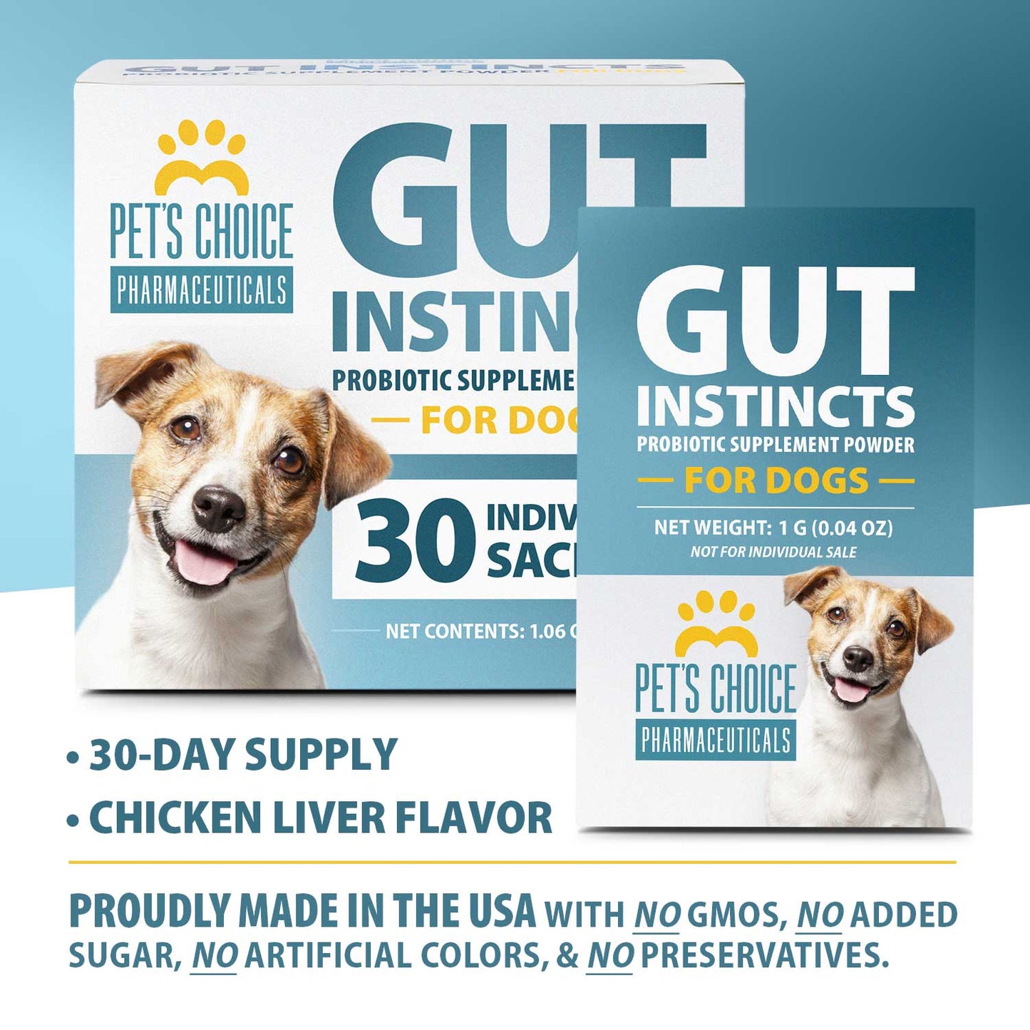 Pet's Choice Gut Instincts Probiotic Powder Packets for Dogs – Daily Digestive & Immune Support, 30 Count