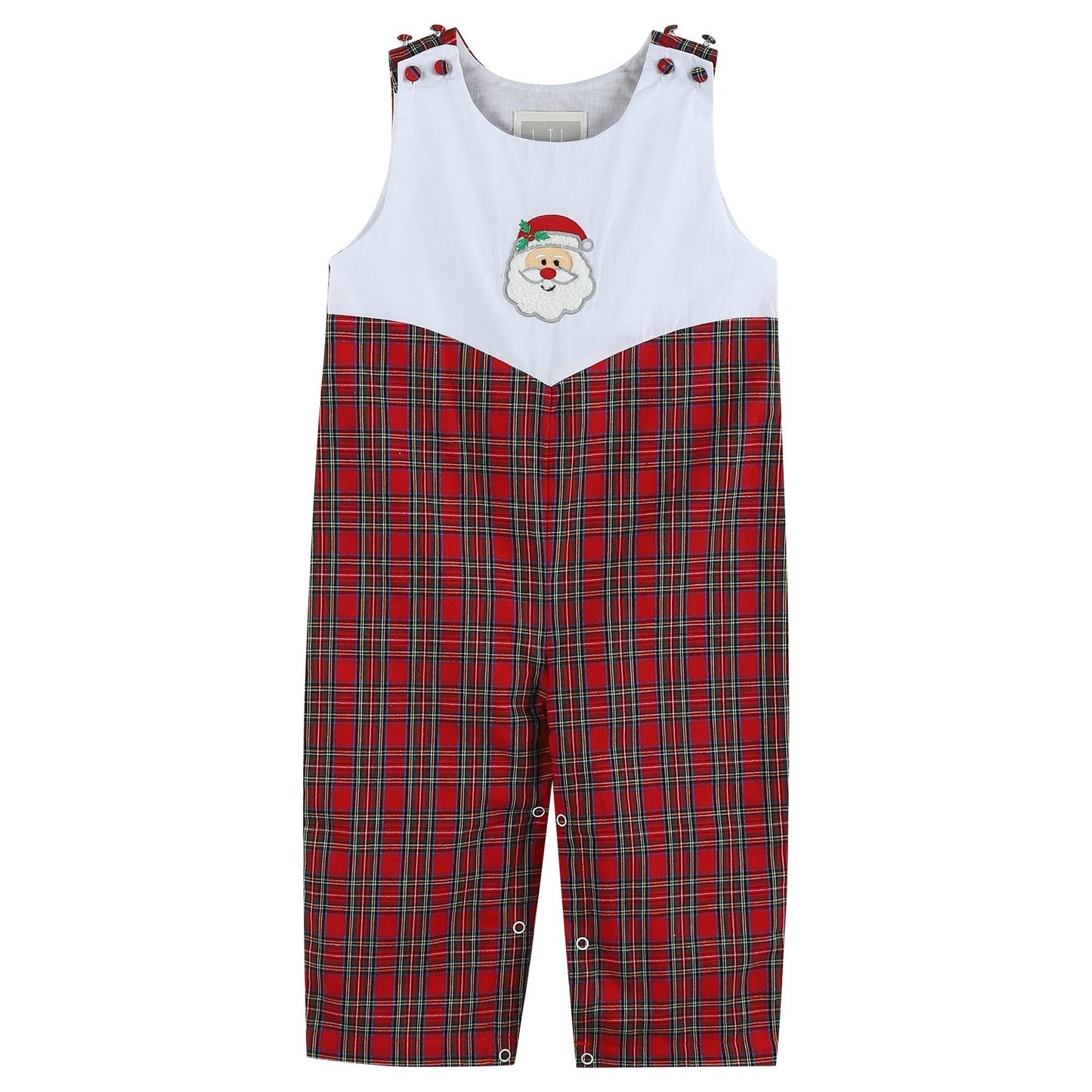 Red Christmas Plaid Santa Yoke Overalls