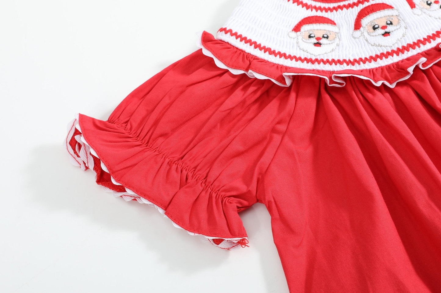 Red Santa Smocked Ruffle Bishop Dress