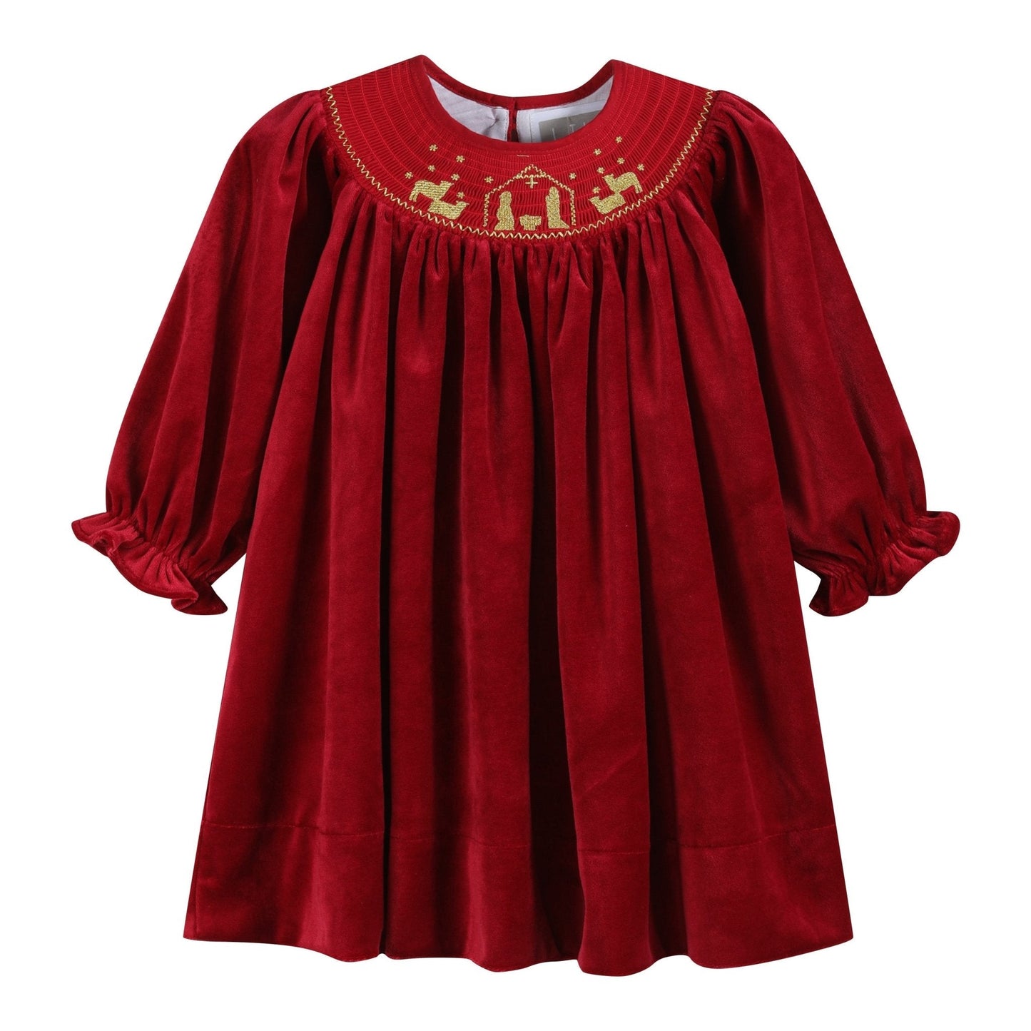 Red Velvet Nativity Smocked Dress