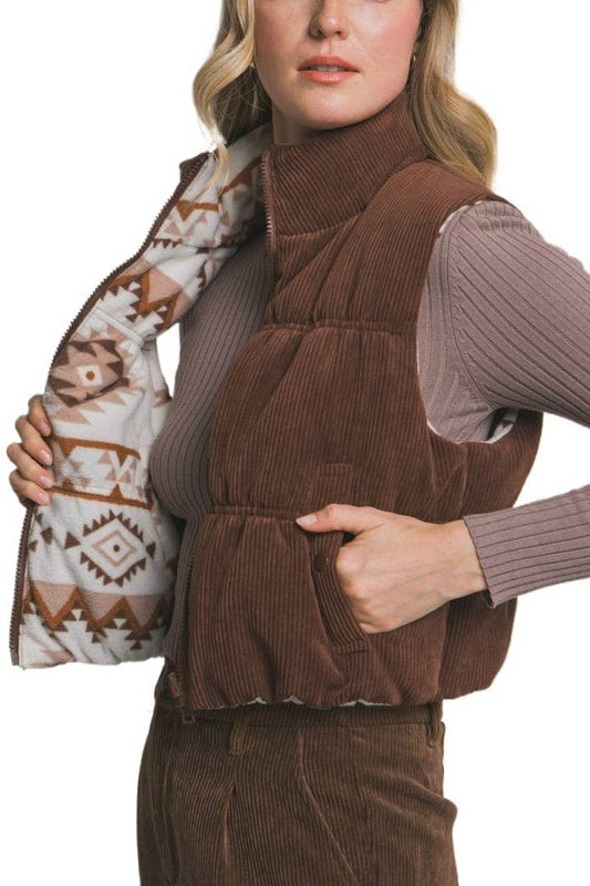 Reversible Corduroy Puffer Vest - 4 colors available