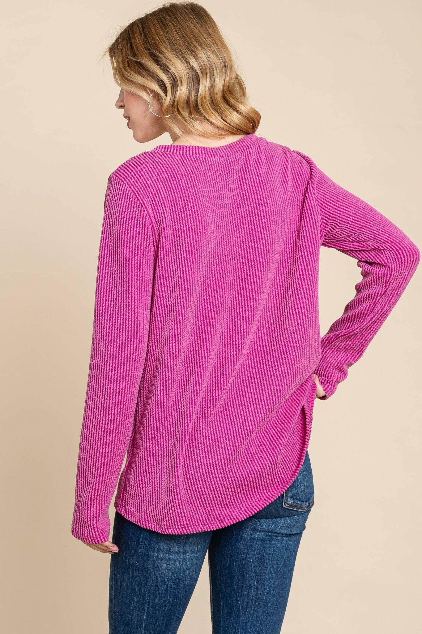 Ribbed Top with Pocket - Pumpkin and Fuchsia