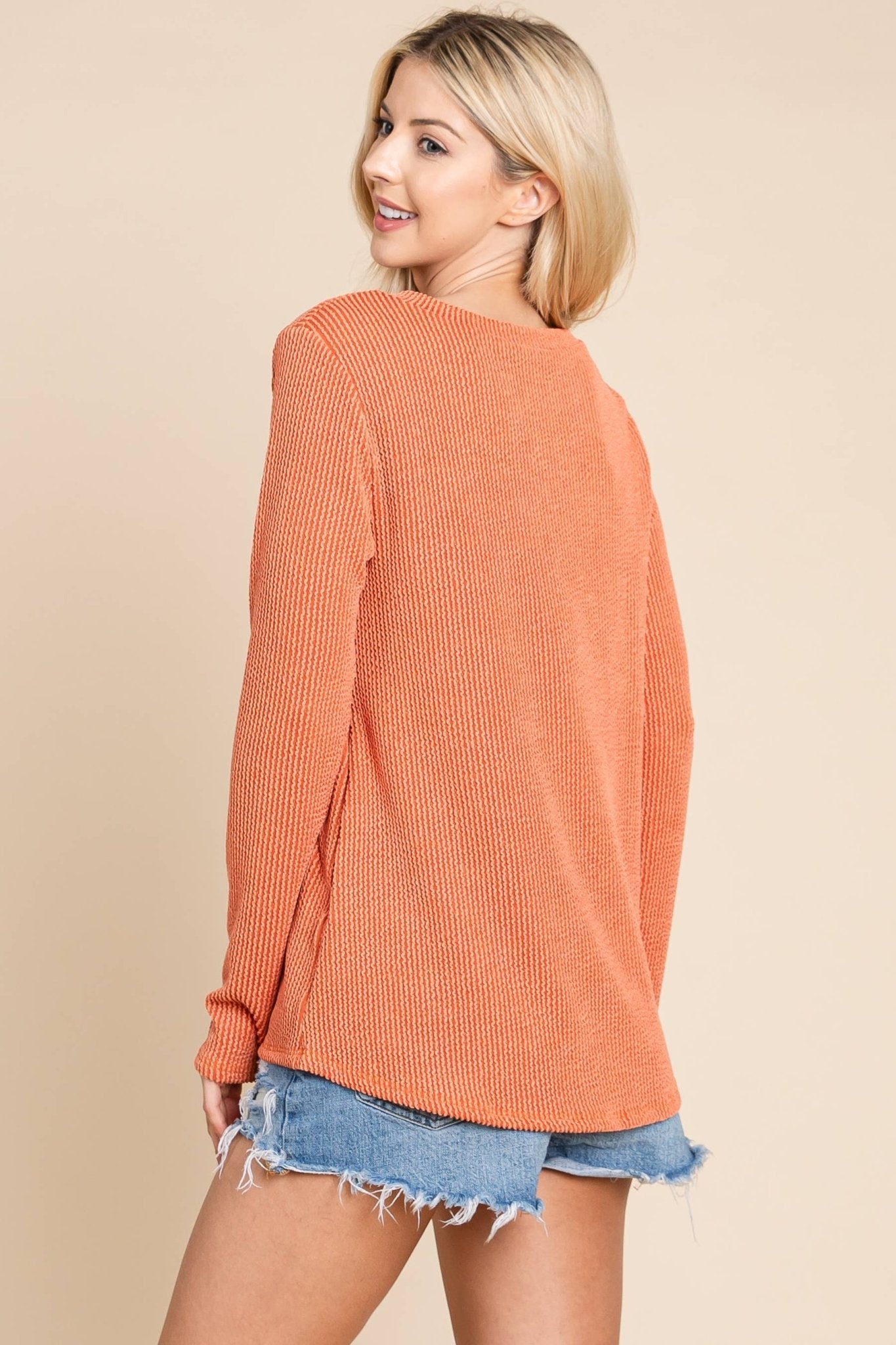 Ribbed Top with Pocket - Pumpkin and Fuchsia