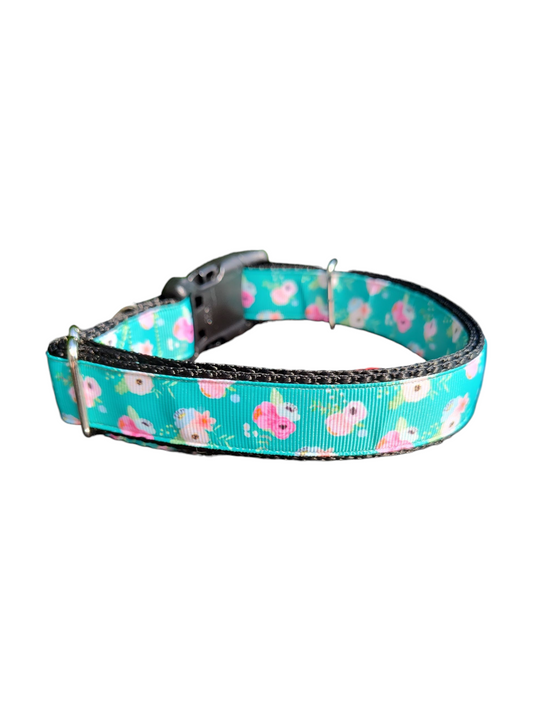 Floral on Green Nylon Dog Collar