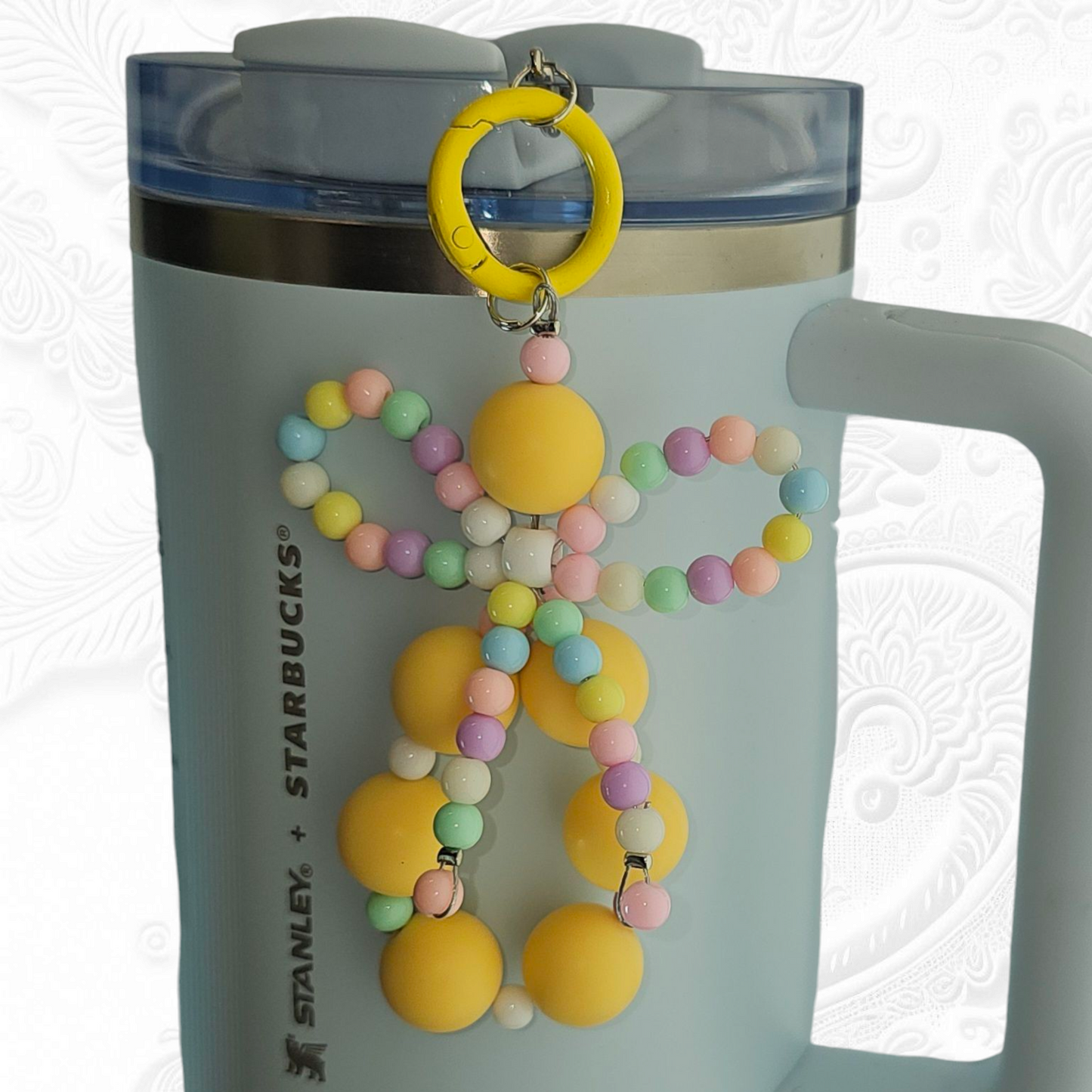 Beaded Ribbon Bow Tumbler Cup Charm Pendant