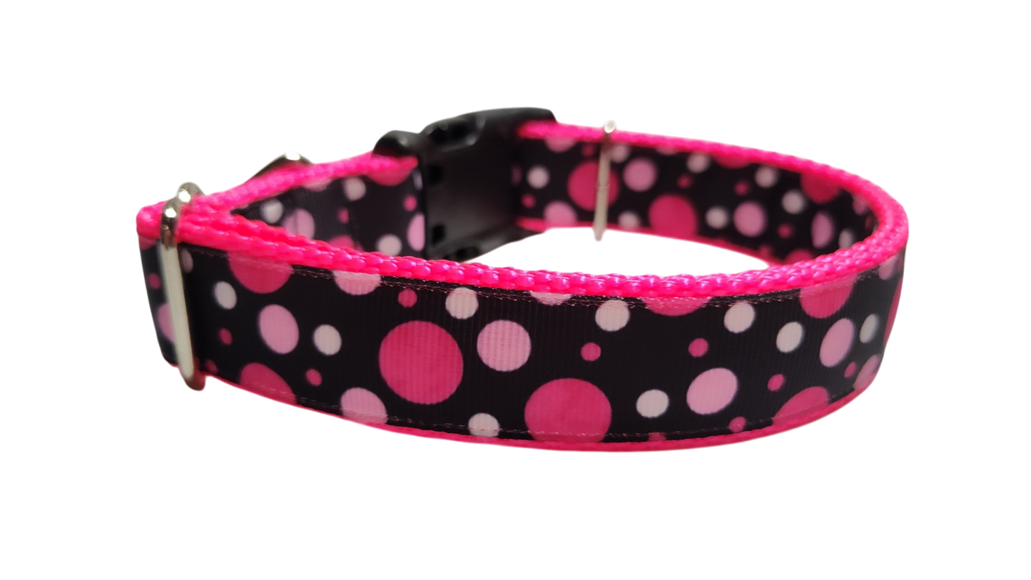 Pink Polka Dots Pattern Nylon Dog Collar
