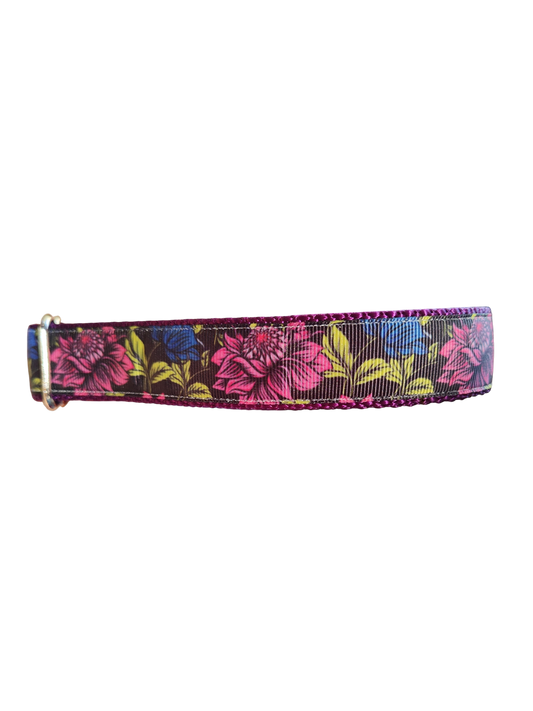 Pink & Blue Flowers Nylon Dog Collar