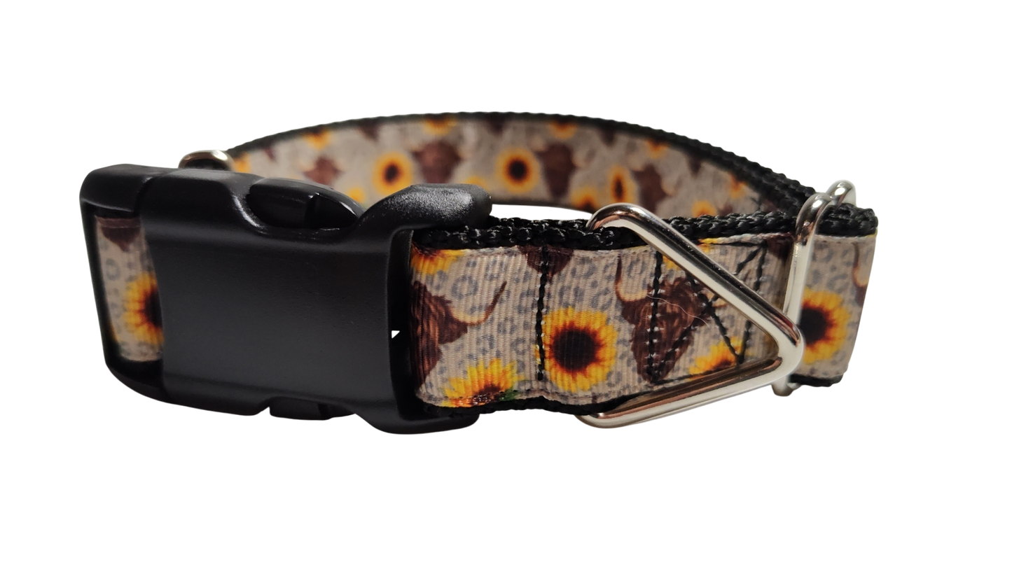 Cows and Sunflowers Western Nylon Dog Collar