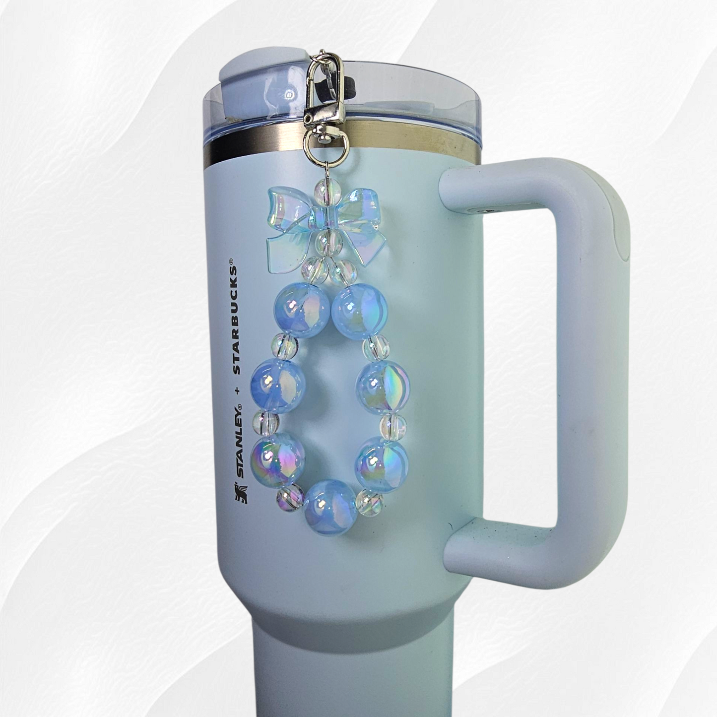 Iridescent Beaded Coquette Bow Tumbler Straw Charm