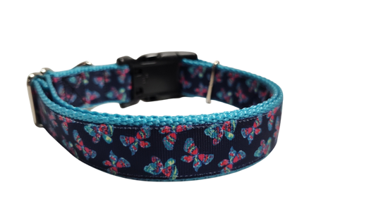 Pink and Blue Butterflies Nylon Dog Collar