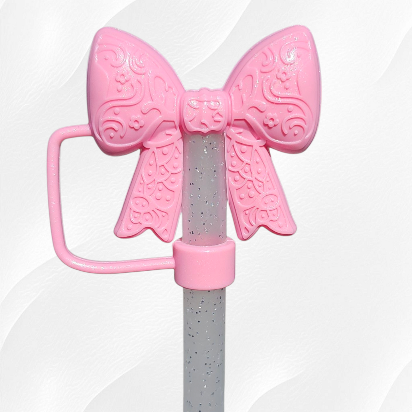 Lace Princess BOW 3D Silicone Straw Topper  - Sizzling Pink Shimmer