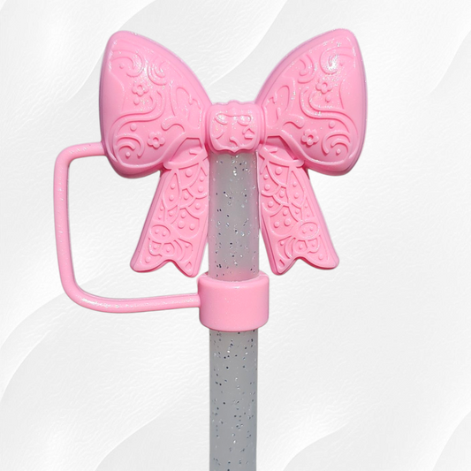 Lace Princess BOW 3D Silicone Straw Topper  - Sizzling Pink Shimmer