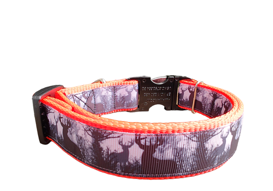 Heavy Duty Hunting Bucks Neon Orange Super Heavy Nylon Dog Collar LG, XL, Leash