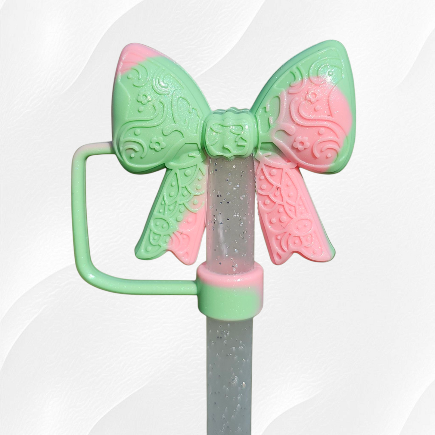 Lace Princess BOW 3D Silicone Straw Topper  - Watermelon Shimmer