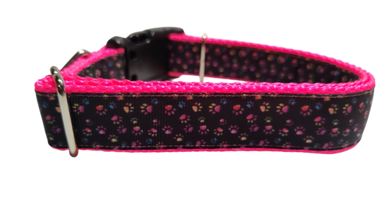 Colorful Pawprints Nylon Dog Collar